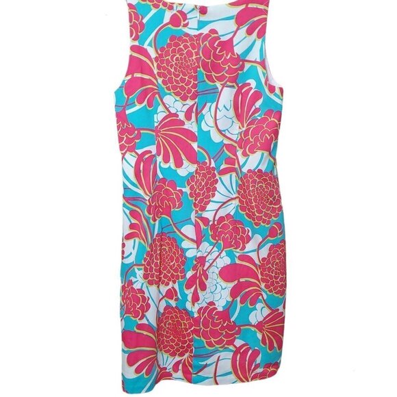 💥448 London Times Lizzy Sleeveless Geo Peonies Cotton Shift Dress - Picture 7 of 10
